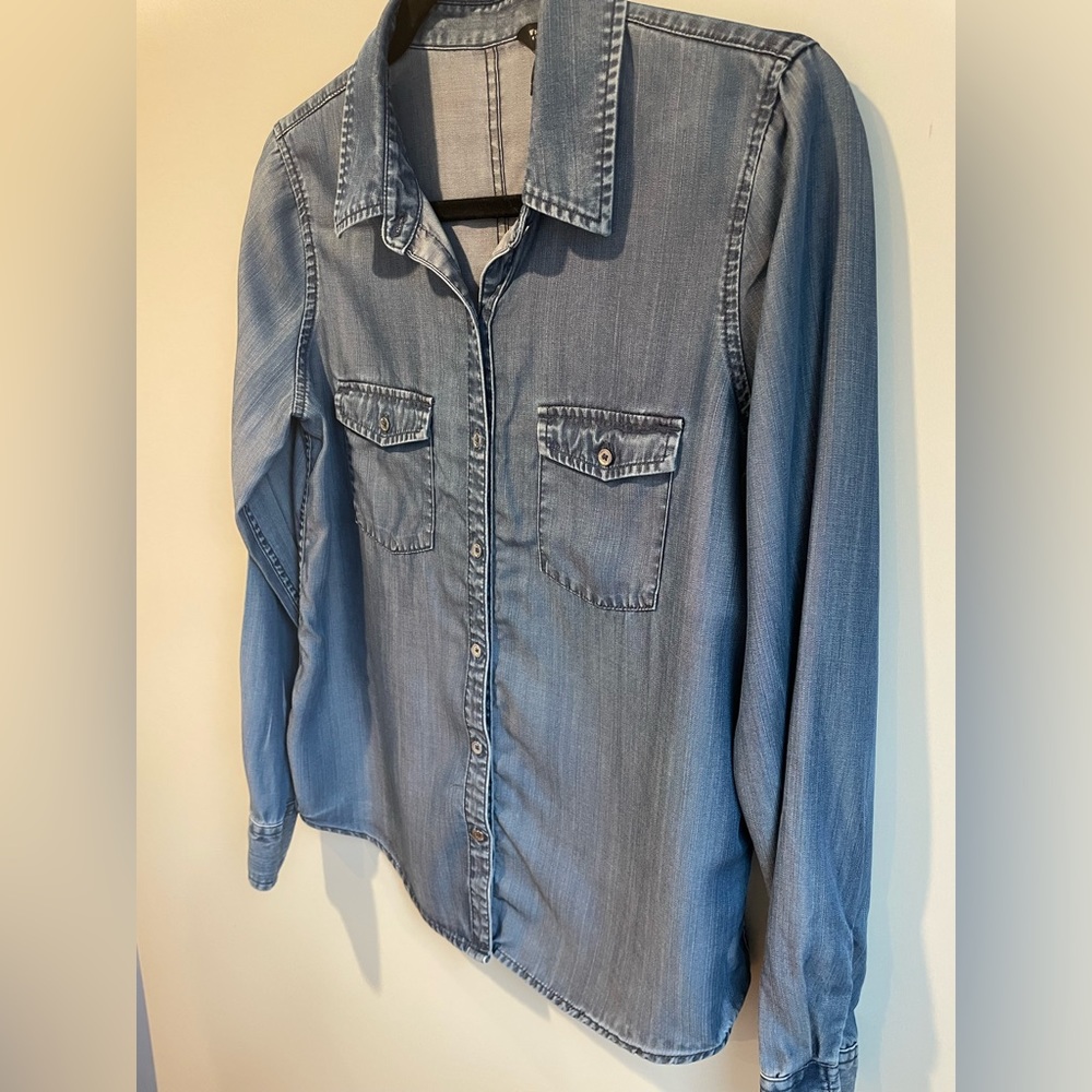 White House Black Market Light Blue Denim Button-Down Shirt - Picture 3 of 5